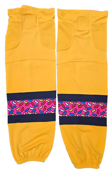 SP CUSTOM PRO HOCKEY SOCKS SPRINGIELD THUNDERBIRDS ICE-O-TOPES PRO STOCK USED (2) (14578)