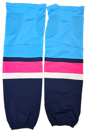 SP CUSTOM PRO HOCKEY SOCKS SPRINGIELD THUNDERBIRDS PINK IN THE RINK NIGHT PRO STOCK USED (14582)
