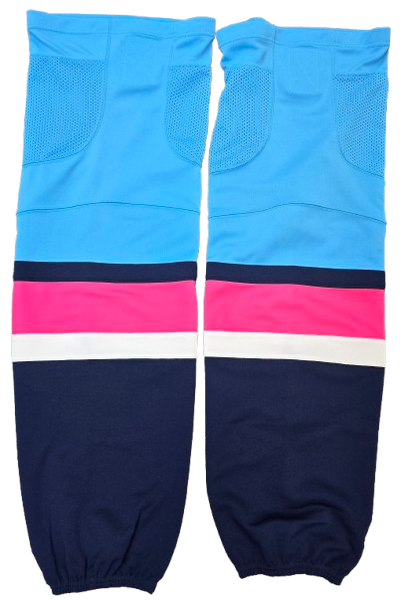 SP CUSTOM PRO HOCKEY SOCKS SPRINGIELD THUNDERBIRDS PINK IN THE RINK NIGHT PRO STOCK USED (14582)