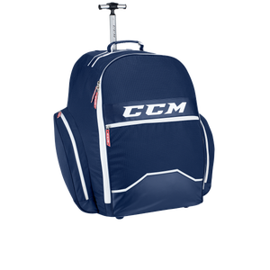 New White/Navy CCM 390 Wheeled Player Core Carry Bag | #191520294502