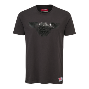 New CCM Black Monochrome Short Sleeve Wings Tee | Youth XL | #191520735296