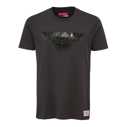 New CCM Black Monochrome Short Sleeve Wings Tee | Youth XL | #191520735296