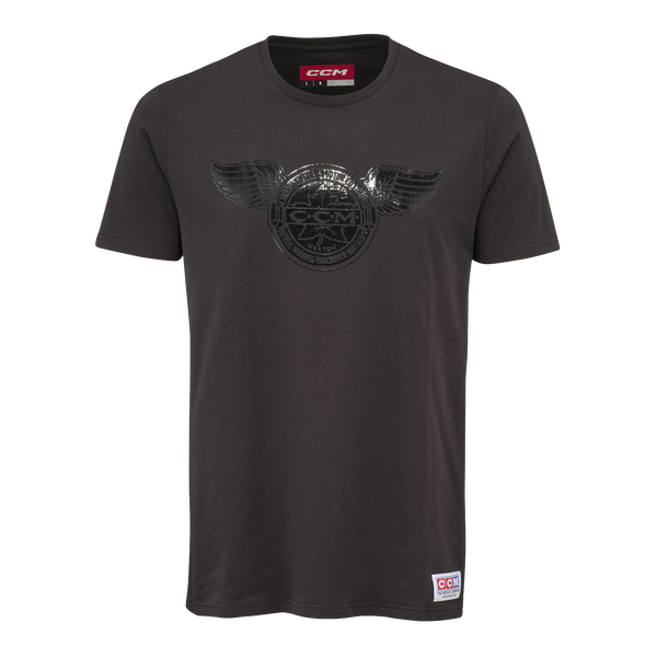 New CCM Black Monochrome Short Sleeve Wings Tee | Youth XL | #191520735296