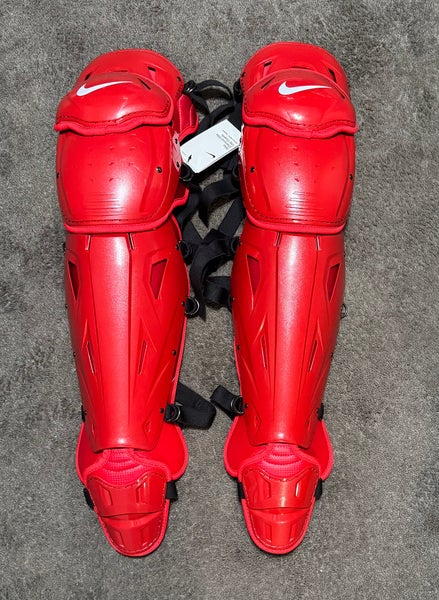 Nike Diamond Elite Baseball Catcher Leg Shin Guards Red 17” RARE!!!