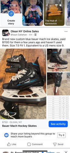2022 Bauer Supreme Mach Hockey Skates Regular Width 7.5 (New)