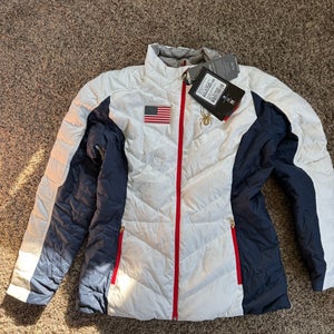 Spyder US Ski Team National Down Jacket Women's Size XL White/Navy NWT