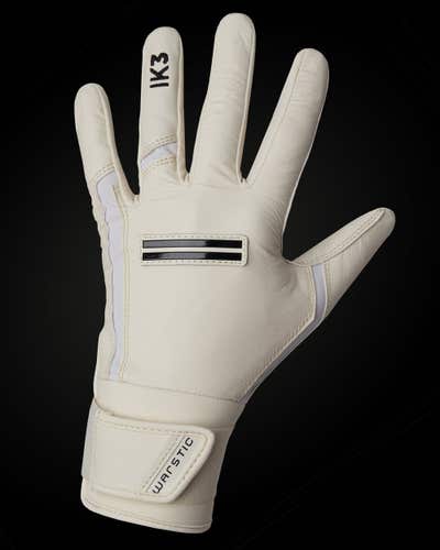 WARSTIC YOUTH MEDIUM IK3 PRO CABRETTA LONG CUFF BATTING GLOVES "BONE" (New)(Off-White)