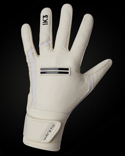 WARSTIC YOUTH MEDIUM IK3 PRO CABRETTA LONG CUFF BATTING GLOVES "BONE" (New)(Off-White)