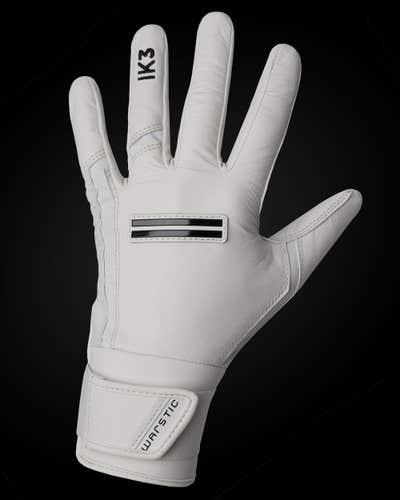 WARSTIC YOUTH XL IK3 PRO CABRETTA LONG CUFF BATTING GLOVES "WHITE" (New)