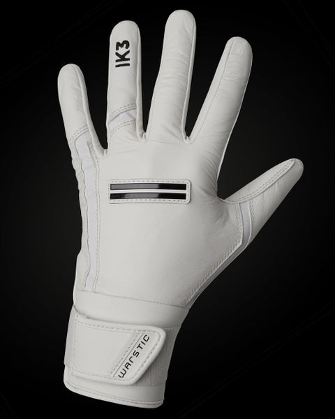 WARSTIC YOUTH XL IK3 PRO CABRETTA LONG CUFF BATTING GLOVES "WHITE" (New)
