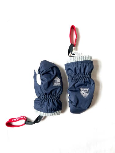 HESTRA KIDS My First Hestra Mittens size 1 Navy insulated Primaloft leather wool