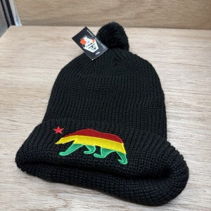Black Rasta California Bear Black Whang Beanie New With Tag