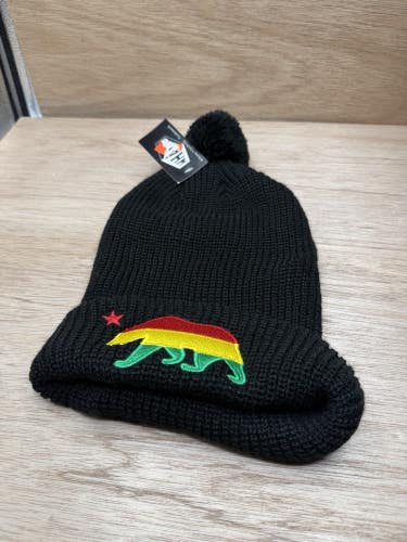 Black Rasta California Bear Black Whang Beanie New With Tag