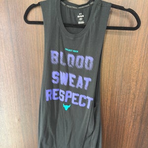 Men’s medium adult USED Project Rock muscle cutoff Under Armour - blood sweat respect