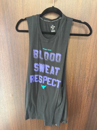Men’s medium adult USED Project Rock muscle cutoff Under Armour - blood sweat respect