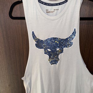 Men’s medium adult USED Project Rock muscle cutoff Under Armour - paint spatter logo