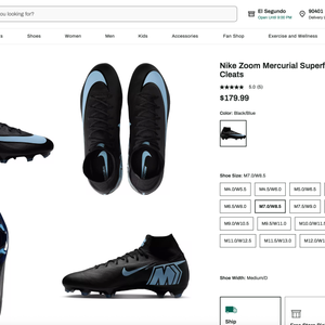 Black Unisex Size M 7.0 (W 8.0) Nike Mercurial Superfly Molded Cleats Cleats (New)