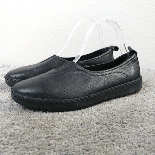 Flexi Womens Size 8 Comfort Shoes Slip On Soft Black Leather Flats