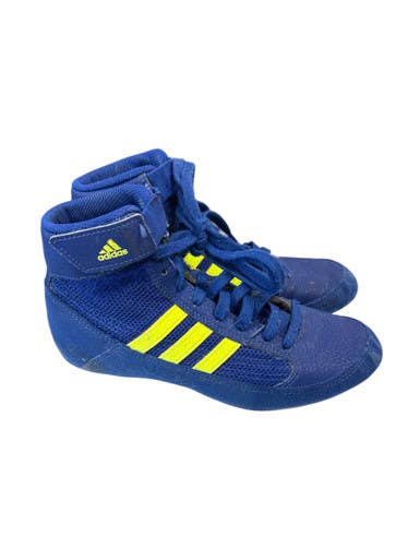Used Adidas BD7637 ROY/YEL SHOES Wrestling Shoes Royal Blue Junior