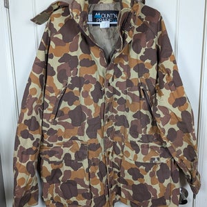 Vtg Mount'n Prairie Camo Duck Hunting Jacket Size XL Hooded Parka