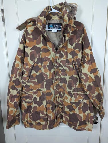 Vtg Mount'n Prairie Camo Duck Hunting Jacket Size XL Hooded Parka