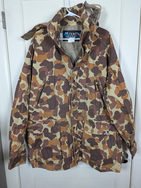 Vtg Mount'n Prairie Camo Duck Hunting Jacket Size XL Hooded Parka