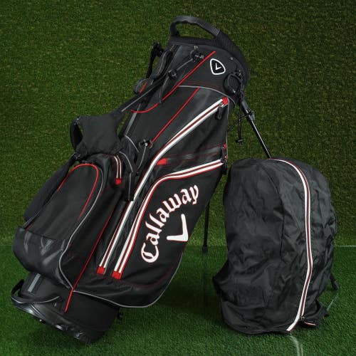 CALLAWAY CHEV STAND BAG 7 WAY DIVIDERS GOLF BAG, BLACK / RED ~ EXCELLENT!!