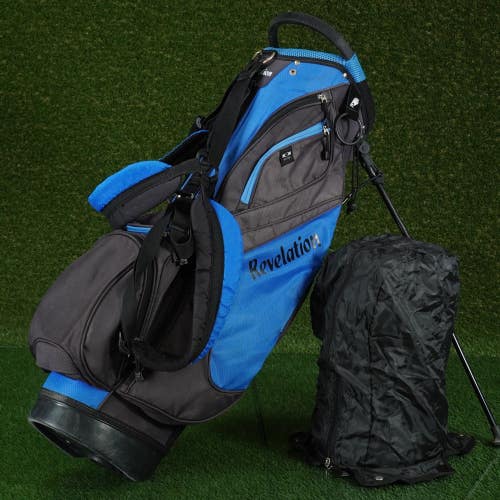 REVELATION 'MAJOR' STAND BAG 14 WAY DIVIDERS GOLF BAG, BLACK / ROYAL BLUE
