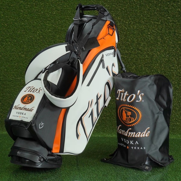 TITO'S X VESSEL PLAYER III STAND BAG 6 WAY DIVIDERS GOLF BAG WHITE/ORANGE ~ NEW!
