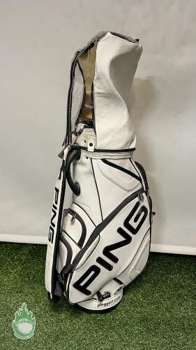 Pre-Owned White Ping Golf Staff Bag 6-Way Divided Strap & Rainhood Embroidered