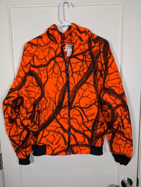 VTG Cabela's Blaze Orange Camo FleeceJacket Size: L *Check Measurements* Hunt