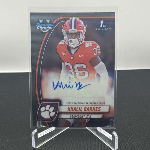 Khalil Barnes Clemson Tigers 2024 Bowman U Football 1st Bowman Base Autograph