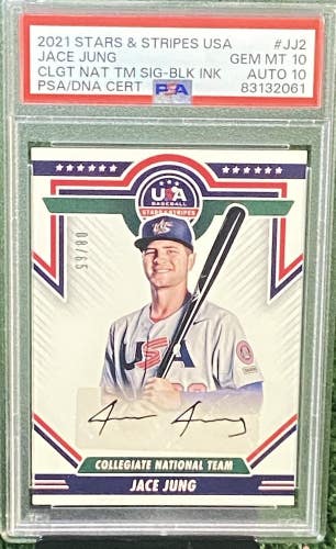 Jace Jung  PSA 10 Auto 10 2021 USA Baseball Stars And Stripes Collegiate