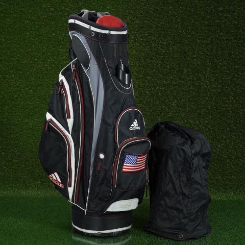 ADIDAS APPROACH 2012 CART BAG 14-WAY DIVIDERS PUTTER WELL GOLF BAG BLACK / RED