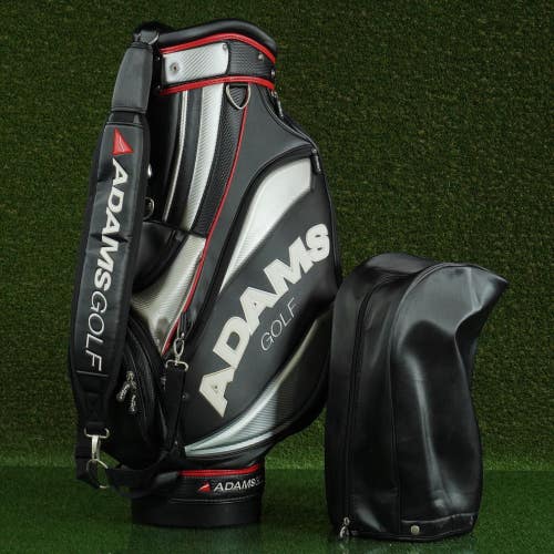 ADAMS STAFF BAG 6 WAY 9 TOP GOLF BAG, BLACK / SILVER / RED ~ LOOK!!