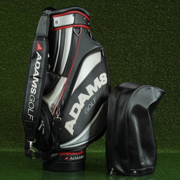 ADAMS STAFF BAG 6 WAY 9 TOP GOLF BAG, BLACK / SILVER / RED ~ LOOK!!