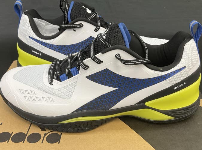 Diadora Blushield Torneo 2 AG Mens Size 10.5 White/Deja Vu Blue/Black