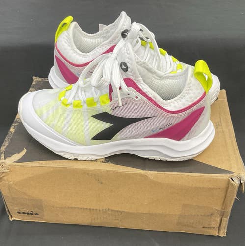 Diadora Blushield Fly 4 + Womens AG Size 6 White/Black/Vivacious Used Once