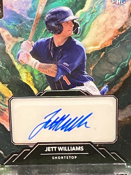 Jett Williams Red Wave Board 2024 Metallix Wild Card Encased # 5/5 Blue Ink Mets