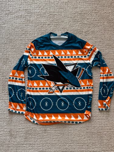 San Jose Sharks Promo Jersey Orange Blue Size M Ugly Christmas Sweater Version - Medium