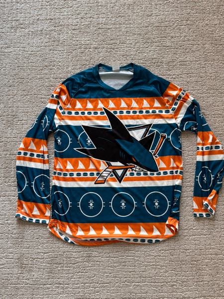 San Jose Sharks Promo Jersey Orange Blue Size M Ugly Christmas