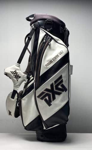 PXG Hybrid Leather Stand Bag White/Black 4-Way Divide Dual Strap Golf Bag
