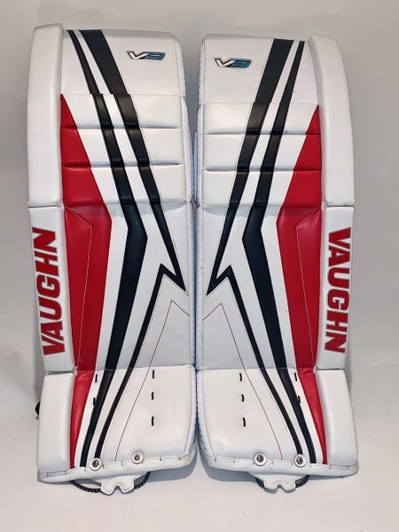 White Senior 33" Vaughn Velocity V9 Goalie Leg Pads - Great Condition! - Pixallo.store
