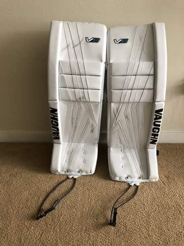 Pro Stock Vaughn Velocity V9 Senior 33+2 Goalie Leg Pads - White - Excellent Used - Pixallo.store