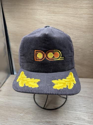 Vintage Corduroy New Era Made In USA Brown Trucker hat Cap Gold Oak Leaf