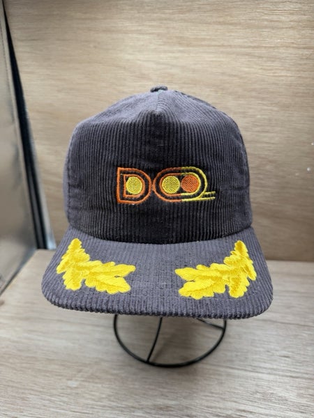 Vintage Corduroy New Era Made In USA Brown Trucker hat Cap Gold Oak Leaf