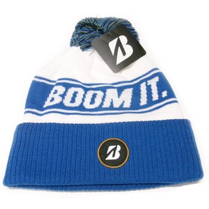 NEW Bridgestone Knit Boom It White/Blue Pom Pom Winter Beanie Golf Hat/Cap