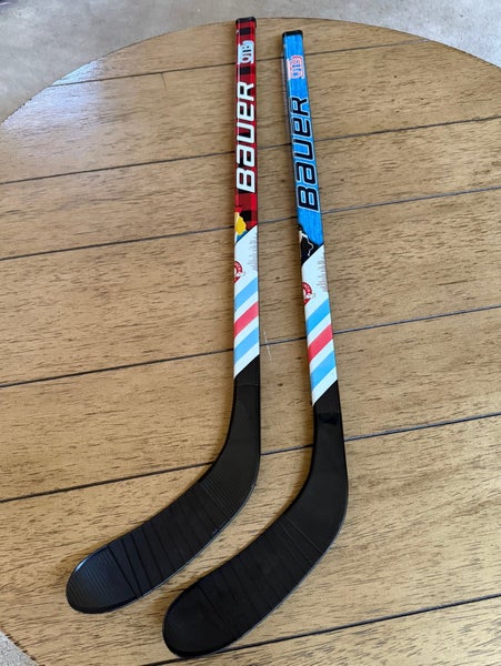 2 like new Bauer Mystery Mini Right Handed Hockey Stick - OTB Olly and Jacob