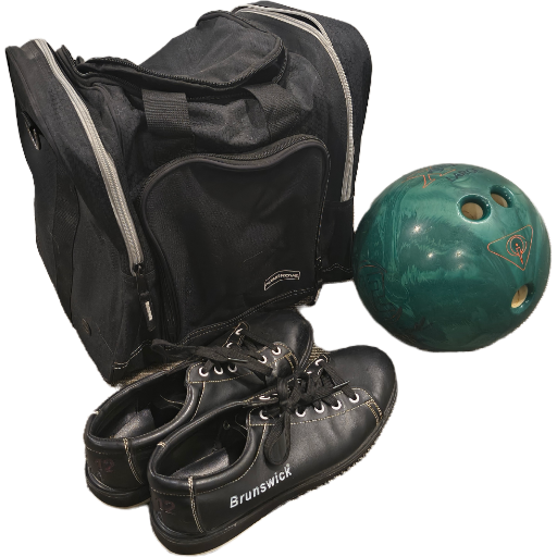 Bowling ball, bag and shoes