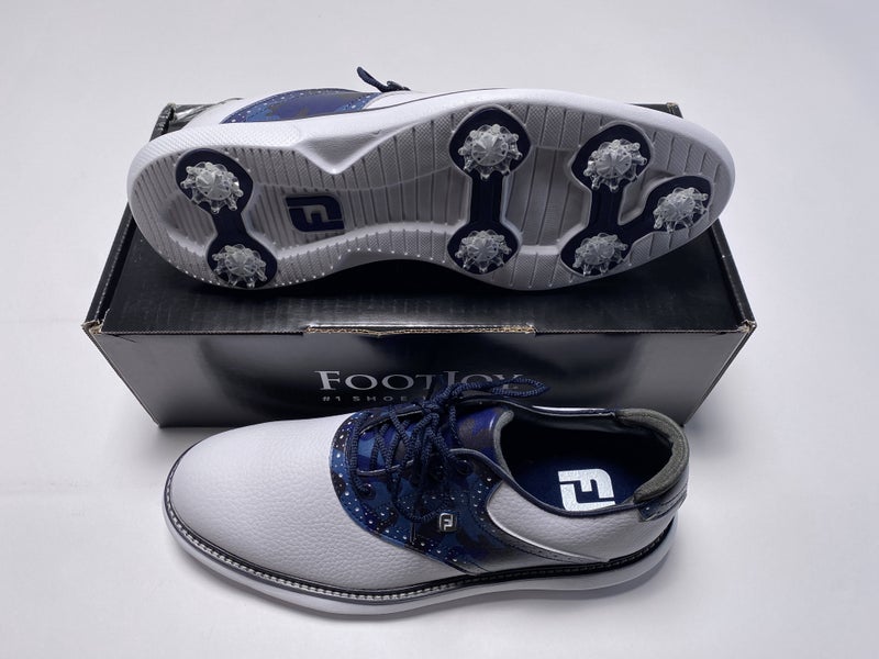 FootJoy FJ Traditions Saddle Camo Golf Shoes White Navy Men's SZ 9.5 (57945)